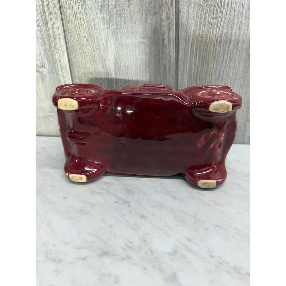 Vintage Ceramic Antique Car Planter Burgundy Red Model T Novelty Pottery Vases
